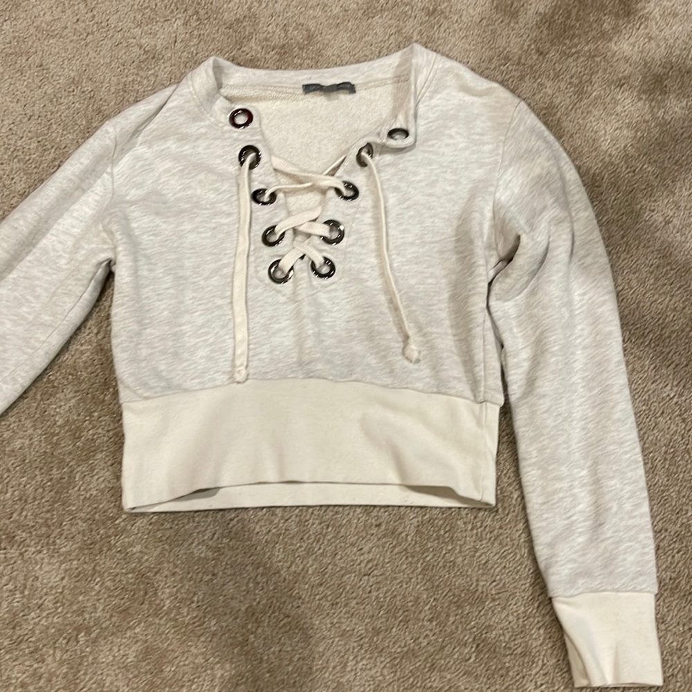 Gray Lace Up Sweatshirt